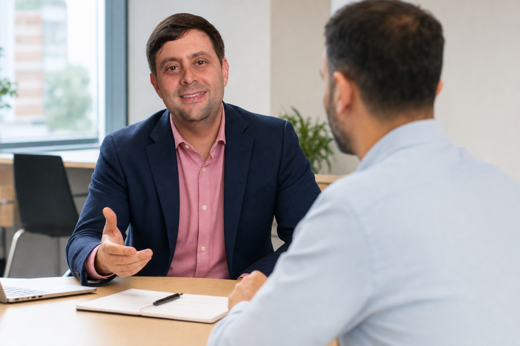 Carlos asesorando a un empresario