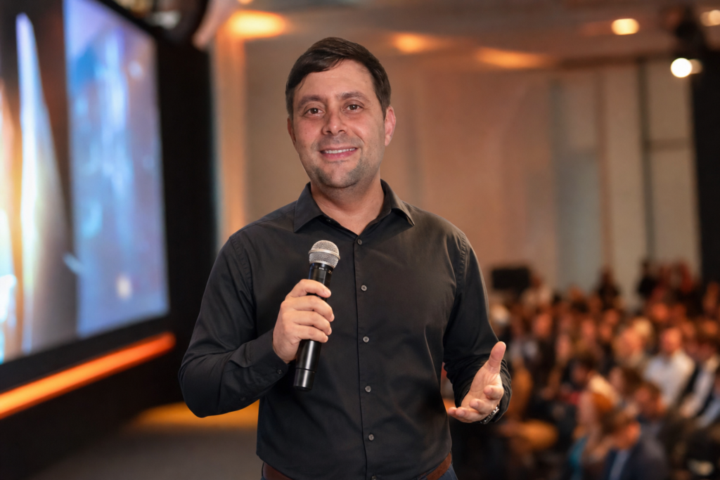 Carlos impartiendo un seminario en escenario
