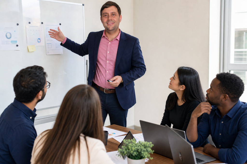 Carlos junto a un equipo de trabajo